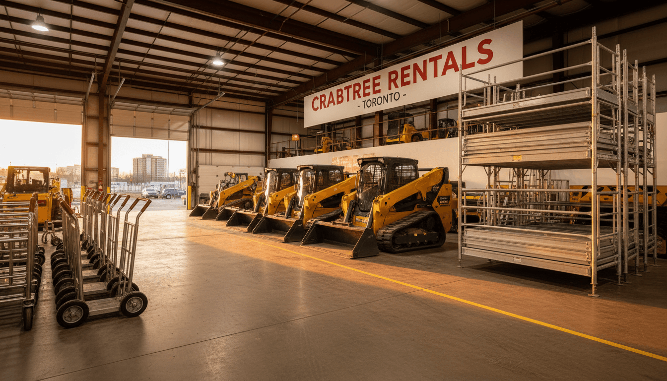 Rental equipment in a modern warehouse, ready for customer pickup.