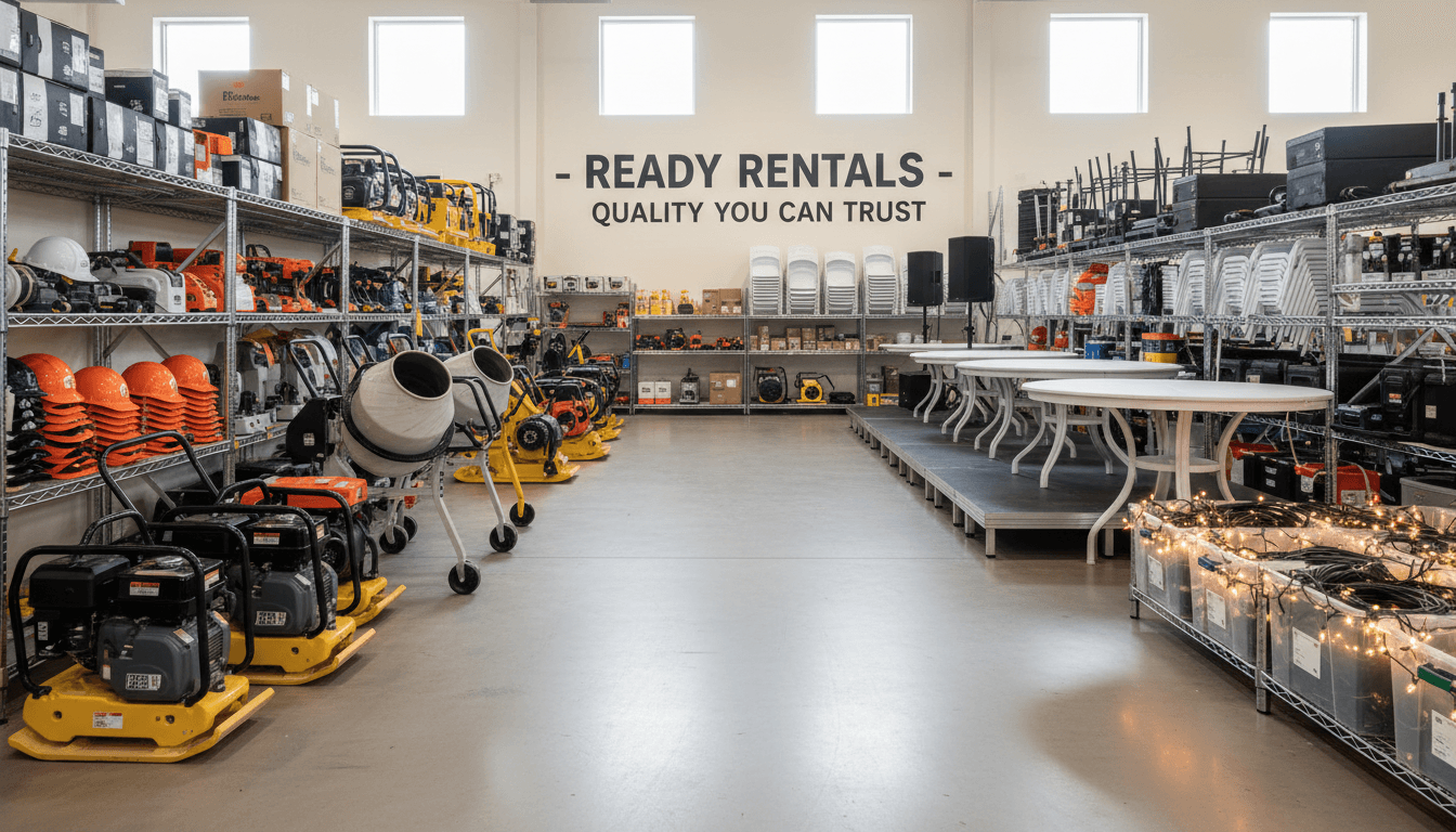 Well-maintained rental equipment arranged and ready in a clean storage room