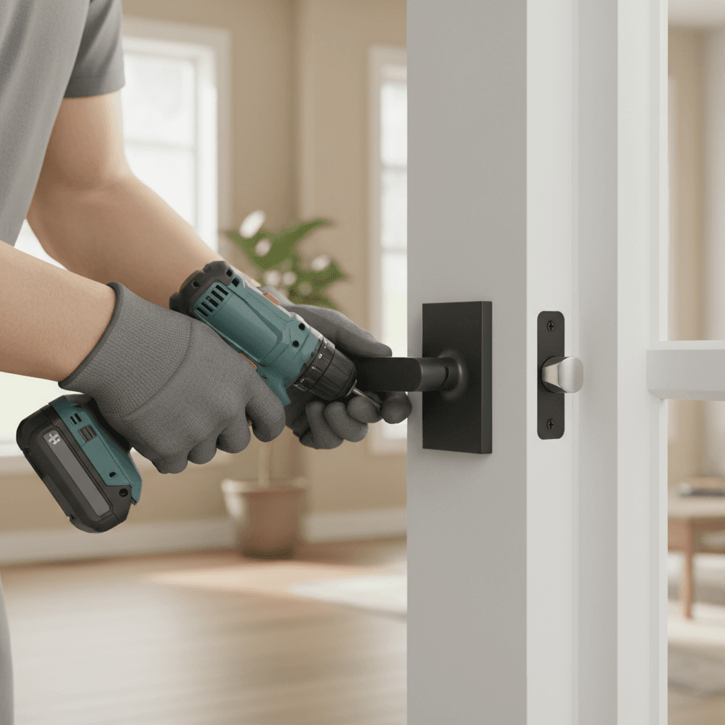 Contractor checking lock condition on a rental tool cart